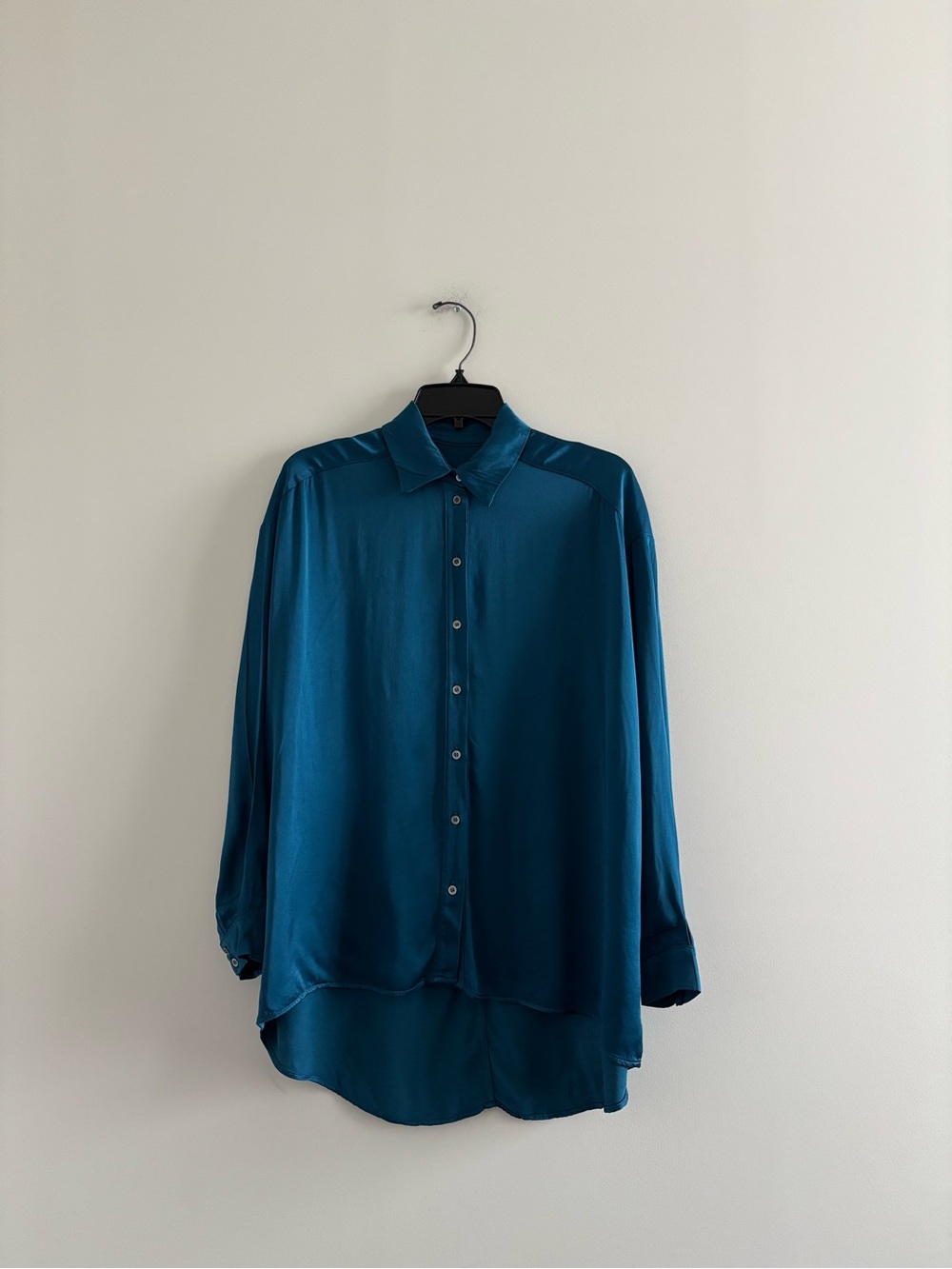 Ottod'Ame Blouse Button Up Top Satin Oversized Teal Blue Womens 2 Glam 90s